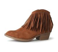 J. Adams Marrow Ankle Boot - Western Fringe Cowboy Low Heel Bootie, Brown Vegan Suede, 7 UK