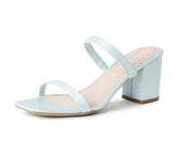 J. Adams Silver Dressy Women's Heeled Sandals - Size 0, Medium Width, 3 Inch Block Heel, Double Strap, Faux Leather, Open Toe, Slingback, Blue Satin, 2.5 UK