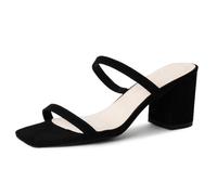 J. Adams Stormi Heeled Sandals Women Dressy Summer Flat Mules- Square Toe Double Band Low Block Heel Sandals - Chunky Sandals for Women - Summer Sandals, Womens Dress Sandals, Women's Heeled Sandals,
