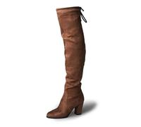 J. Adams Women's Aspen Over-the-Knee High Boots - Stylish Thigh-High Chunky Heels for Fall and Winter Fashion, Khaki Vegan Suede, 9 UK