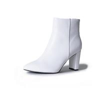 J. Adams Women's Wallice Ankle Booties - Chic Pointed Toe Block Heel Boots with Side Zipper - Comfortable and Stylish Dress Boots for Everyday Wear, White Pu, 6 UK