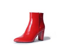 J. Adams Women's Wallice Ankle Booties - Chic Pointed Toe Block Heel Boots with Side Zipper - Comfortable and Stylish Dress Boots for Everyday Wear, Red Pat, 8 UK
