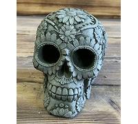 J and L Stone Ornaments Gothic Human Skull Statue, Stone, Grey, 12cm x 12cm x 12cm, 4kg, Outdoor, Free-Standing