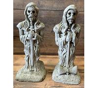 J and L Stone Ornaments Large Pair of Standing Gargoyle Grim Reaper Statue, Gray, Garden Statue, Stone, Gothic/Dark Fantasy