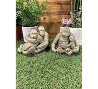 J and L Stone Ornaments Stone Garden Orangutan Loving Couple and Orangutan and Baby Brown Stone Realistic Outdoor Free-standing Sculpture