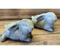 J and L Stone Ornaments Stone Garden Pair Of Cute Bunny Rabbits Hares Statue Ornament