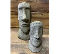 J and L Stone Ornaments STONE GARDEN PAIR OF MOAI EASTER ISLAND HEAD TIKI ORNAMENTS STATUES