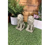 J and L Stone Ornaments STONE GARDEN PAIR OF SMALL PROUD LION ORNAMENTS
