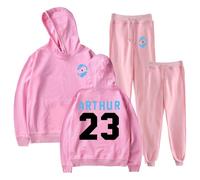 J Arthur 23 Logo Hoodies Jogger Pants Two Piece Set Sweatshirts+Sweatpants Women Men Outfit Sets (Pink,XXXL)