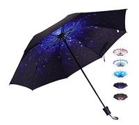 J&B Umbrellas Compact Travel Umbrella for Women Vinyl Anti-UV Long Stick Lightweight Starry and Blossom Parasol for Sun and Rain Gift Choice Starry …