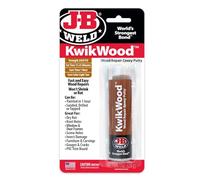 J-B Weld KwikWood Wood Repair Epoxy Putty Stick & Filler 28g, Tan | 2450 PSI strength; won't shrink, rot or crack; sandable, drillable & paintable; fixes dry rot, knot & screw holes, furniture