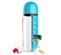 J.B.Y JUST BE YOURSELF 2-in-1 Water Bottle and Pill Organizer, 600ml Capacity, 7 Compartments outdoor capsule cup medicine box dispenser (Blue)