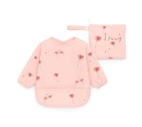 J.Børn BLW Long Sleeve Baby Feeding Bib + Free Personalised Matching Storage Bag for Baby Led Weaning, Waterproof Coverall Weaning Bibs 6-12M (Poppy Flowers)