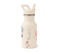J.Børn Personalised Bottle With Straw For Kids 350ML | Hand-Painted Designs | Single-Skinned, Food-Grade Stainless Steel Water Bottle | Children Flask For School (Adventure Bear)