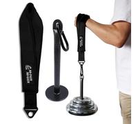 J Bryant Arm Wrestling Strap Belt Hand Grip Forearm Exercise Equipment Power Trainer for Cable Machine and Free Weight Workout（Black-with Loading Pin）