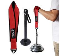 J Bryant Arm Wrestling Strap Belt Hand Grip Forearm Exercise Equipment Power Trainer for Cable Machine and Free Weight Workout（Red-with Loading Pin）