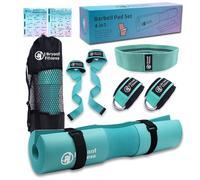 J Bryant Barbell Pad Set for Squats Bench Press, Including Thick Cushioned Hip-Thrusts Pad with Carry Bag, Lifting Straps, Hip Resistance Band & 2 Ankle Straps for Cable Machines (Cyan)