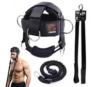 J Bryant Neck Harness with Pulley System for Resistance Training - 360° Neck Strength Trainer for Gym & Home Workout, Adjustable Head Harness with Chin Strap, D-Rings for Bands & Cables