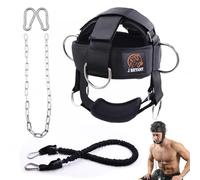 J Bryant Neck Harness with Resistance Band - 360° Neck Strength Trainer for Gym & Home Workouts, Adjustable Head Harness with Chin Strap (Steel Chain System)
