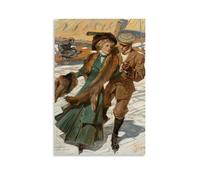 J.C. Leyendecker 1909 Ice Skaters American Illustration Couple in Winter Wall Decor Prints Picture Print Wall Art Painting Canvas Artworks Gift Idea Room Aesthetic Unframe 08x12inch(20x30cm)