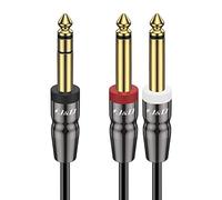 J&D 1/4 Inch TRS to Dual TS Cable, Gold-Plated 6.35mm Stereo Male to 2 Mono Male Y-Splitter Breakout Adapter for Audio Interface, Mixer, Studio Equipment, 3 m