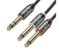 J&D 1/4 inch TRS Y-Splitter Insert Cable Lead Stereo Jack Cable 3 Feet/0.9 Meter, Gold Plated Copper Shell 6.35mm TRS Male to Dual 6.35mm TS Male Mono Breakout Patch Cord for Amplifier, Speaker