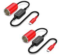 J&D 12V Car Cigarette Lighter Socket with USB Ports, Male to Female, 18W High-Speed Charging for Multiple Devices, Compatible with Dash Cams, GPS, LED Strips, 2-Pack, Red, 30 cm