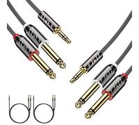 J&D 2-Pack 3.5mm 1/8 in TRS Male to Dual 6.35mm 1/4 in TS Male Mono Stereo Y-Cable Splitter for Amplifier/Mixer Speaker/Laptop, Nylon Braid, Gold Plated Copper Shell, 1.8 M