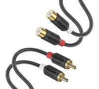 J&D 2 RCA Male to Female Extension Cable - Gold Plated RCA Audio Cable with Nylon Braid & PVC Housing [Audiowave Series] for Home Theater, Receiver, Amplifier, Speaker, 0.9 Meter