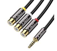 J&D 3.5 mm Male to 3RCA Female Cable, Gold Plated Copper Shell Camcorder Audio Video A/V AUX Lead for Smart phones, MP3, Tablets, Speakers, Home Theater, 0.3 Meter