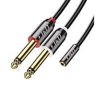 J&D 3.5 mm to 2 x 6.35 mm Cable, Gold Plated Copper Shell Heavy Duty 3.5mm 1/8 inch Female TRS to 2x 6.35mm 1/4 inch Male TS Stereo Audio Adapter Cable for iPhone, Amplifiers, 3 Feet