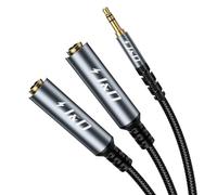 J&D 3.5 mm to Dual 6.35 mm Y-Adapter Splitter Cable, 20 cm, Grey | 1/8 inch TRS Stereo Male to 2x1/4 inch TRS Stereo Female, Gold-Plated Connector, Nylon Braided, for Phone, PC, Mixer, Speaker