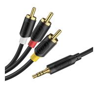 J&D 3.5 mm to RCA AV Cable, Audio/Video Transmission, 1/8" TRRS to 3 RCA Male Plug AUX Cord, Compatible with SONY TVs, DVD Player, Camcorder, Handycam, 1.5 m