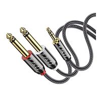 J&D 3.5mm to 6.35mm Audio Cable, Gold-Plated Mini Jack TRS Stereo to Dual 6.35mm TS Mono Y-Splitter Audio Cable Breakout Cord Lead with Nylon Braid for Laptop, Home Theater Devices, Amplifiers, 2.1 M