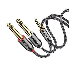J&D 3.5mm to 6.35mm Audio Cable, Gold-Plated Mini Jack TRS Stereo to Dual 6.35mm TS Mono Y-Splitter Audio Cable Breakout Cord Lead with Nylon Braid for Laptop, Home Theater Devices, Amplifiers, 1.8 M
