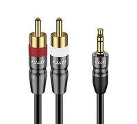 J&D 3.5mm to RCA Cable, Aux to RCA Headphone Male to Male Jack Adapter, Gold Plated Copper Shell Heavy Duty 1/8 Stereo Audio Y Splitter Cord for Smartphone/MP3 Player/Tablet, 1 Feet/0.3 Meter