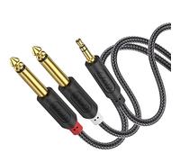 J&D 3.5mm TRS to Dual 6.35mm TS Breakout Cable, Gold Plated 1/8 to Dual 1/4 Stereo Cable Splitter with Nylon Braid Compatible with PC, Computer Sound Card, Mixer, Speaker, 0.9 Meter