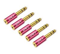 J&D 5-Pack 1/4 to 1/8 Headphone Adapter, 6.35 mm to 3.5 mm Stereo TRS Male to Female, Gold-Plated 3.5mm Plug Jack Connector for Guitar, Amp, Keyboard, Bass, Red