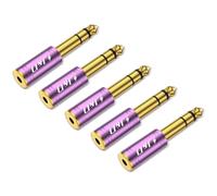 J&D 5-Pack 1/4 to 1/8 Headphone Adapter, 6.35 mm to 3.5 mm Stereo TRS Male to Female, Gold-Plated 3.5mm Plug Jack Connector for Guitar, Amp, Keyboard, Bass, Purple