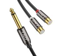 J&D 6.35 mm to Dual RCA Audio Cable, 1/4" Mono TS Male to Dual RCA Female Y Splitter Adapter, Gold Plated Connectors, Ideal for Mixing Consoles, Stereo Systems, 8 inch
