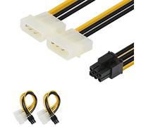 J&D 6 Pin PCIe to 2 x 4 Pin Molex LP4 Power Cable Adapter (2 Pack), 6 inch / 15 cm, Black