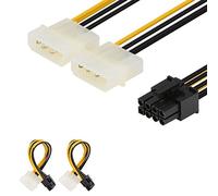 J&D 8 Pin PCIe to 2 x 4 Pin LP4 Molex Power Cable Adapter (2 Pack), 6 inch / 15 cm, Black
