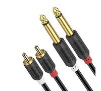 J&D Dual 1/4 inch TS to Dual RCA Stereo Audio Interconnect Cable, Gold Plated Audiowave Series 2 x 6.35 mm Male TS to 2 RCA Male PVC Shelled Adapter Cable, 6 Feet