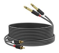J&D Dual 1/4 inch TS to Dual RCA Stereo Audio Interconnect Cable, Gold Plated Audiowave Series 2X 6.35mm Male TS to 2 RCA Male Stereo Audio Adapter with PVC Shelled Housing and Nylon Braid, 2.7 Meter