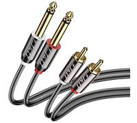 J&D Dual 1/4 inch TS to Dual RCA Stereo Audio Interconnect Cable, RCA Male to 1/4" Male Jack Cord for Home Theater, Amplifiers, Hi-Fi Systems, Speakers, Gold Plated Copper Shell Heavy Duty, 1.8m