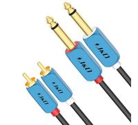 J&D Dual 1/4 inch TS to Dual RCA Stereo Audio Interconnect Cable, RCA to 1/4 Cable Heavy Duty Aluminum Alloy Shell Gold Plated Plug for Home Theater, Amplifiers, Hi-Fi Systems, 2 Meter