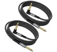 J&D Guitar Cable 2Pack, 1/4 Inch TS Instrument Cable, 6.35mm Cord for Electric Guitar, Bass, Keyboard, Amplifier, Speaker, Right Angle to Straight, Grey, 4.5 Meter