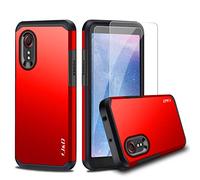 J&D Heavy Duty Hybrid Rugged Case Compatible for Samsung Galaxy Xcover 5 With (2-Pack) Glass Screen Protector, Anti-Shock Protective Cover, Red