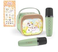 J&D Karaoke Machine 2 Microphones, Mini Karaoke Machine for Kids Teen Adults, Portable Bluetooth Speaker with Colorful LED and Cat Sticker for Girls Boys Age 3-10 Birthday Gifts, Princess Toys, Green