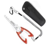 J&D Multi-Functional Lightweight Stainless Steel Fishing Plier Hook Remover Tool with Safety Coiled Lanyard (Orange)